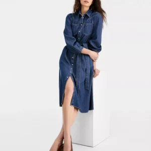 Women's Point Collar Long-Sleeve Dress