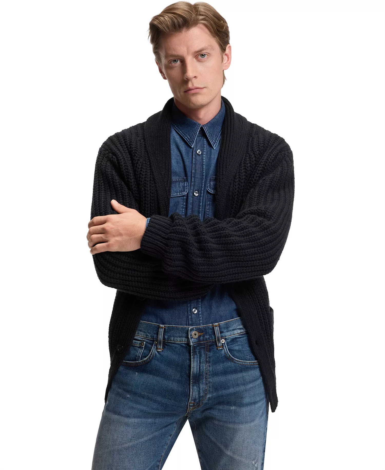 mni-b329f3be009b808efb5987684346c119 BECKHAM x BOSS Men's Wool Cashmere Relaxed-Fit Cardigan