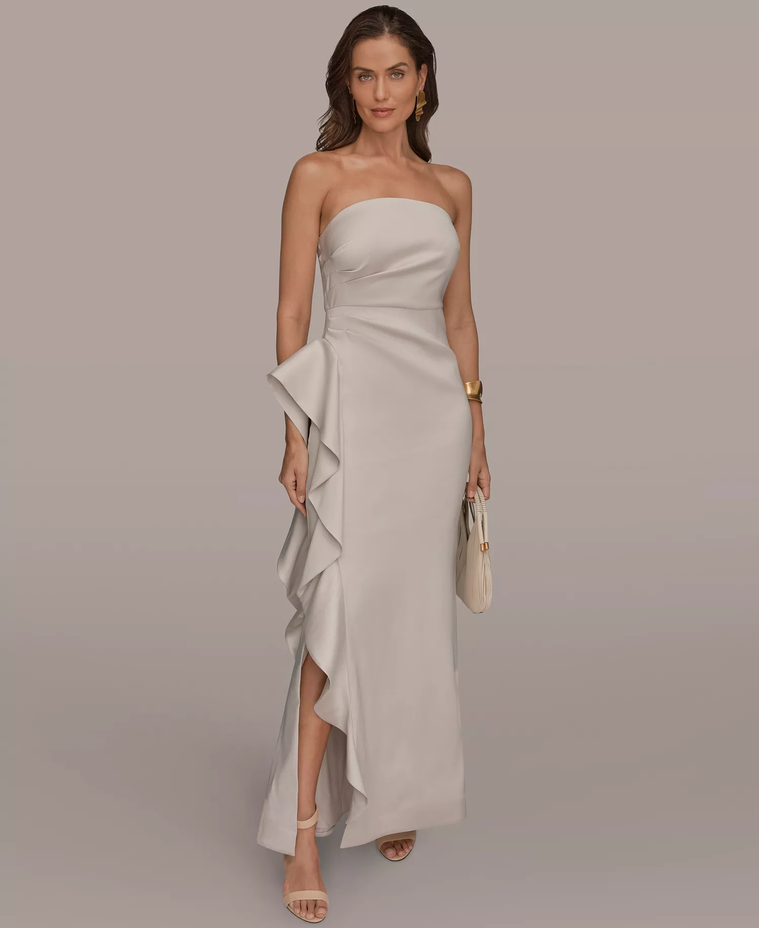 mni-b34c6f8698af46ffce47d2c5ef8327c1 Women's Strapless Side Ruffle Gown — изображение 3