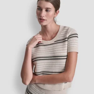 Women's Scoop Neck Striped Pointelle Sweater
