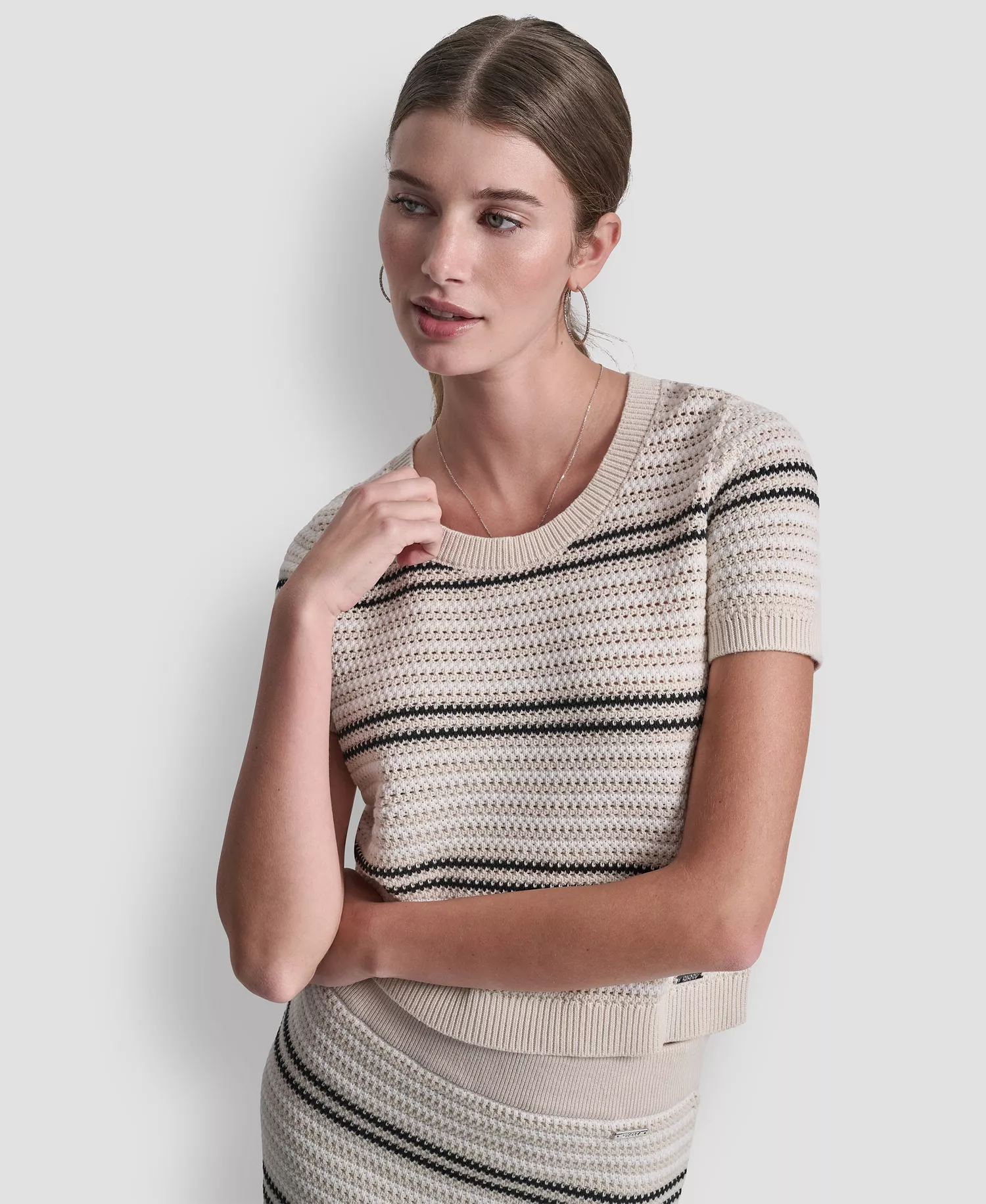 mni-b39f7f6786a88fb39b72a09eea5786a8 Women's Scoop Neck Striped Pointelle Sweater