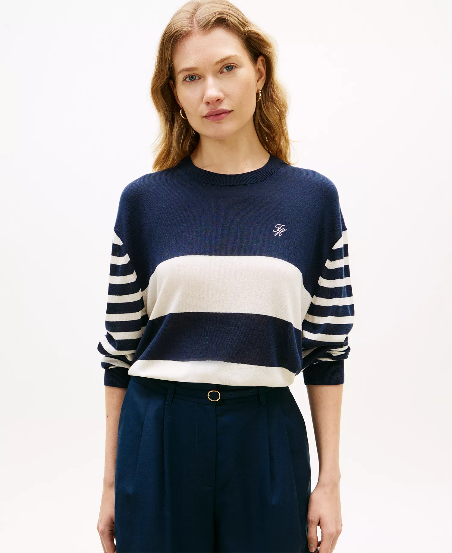 mni-b3f03519071d72d56961b3e744038f37 Women's Monogram Script Striped Sweater