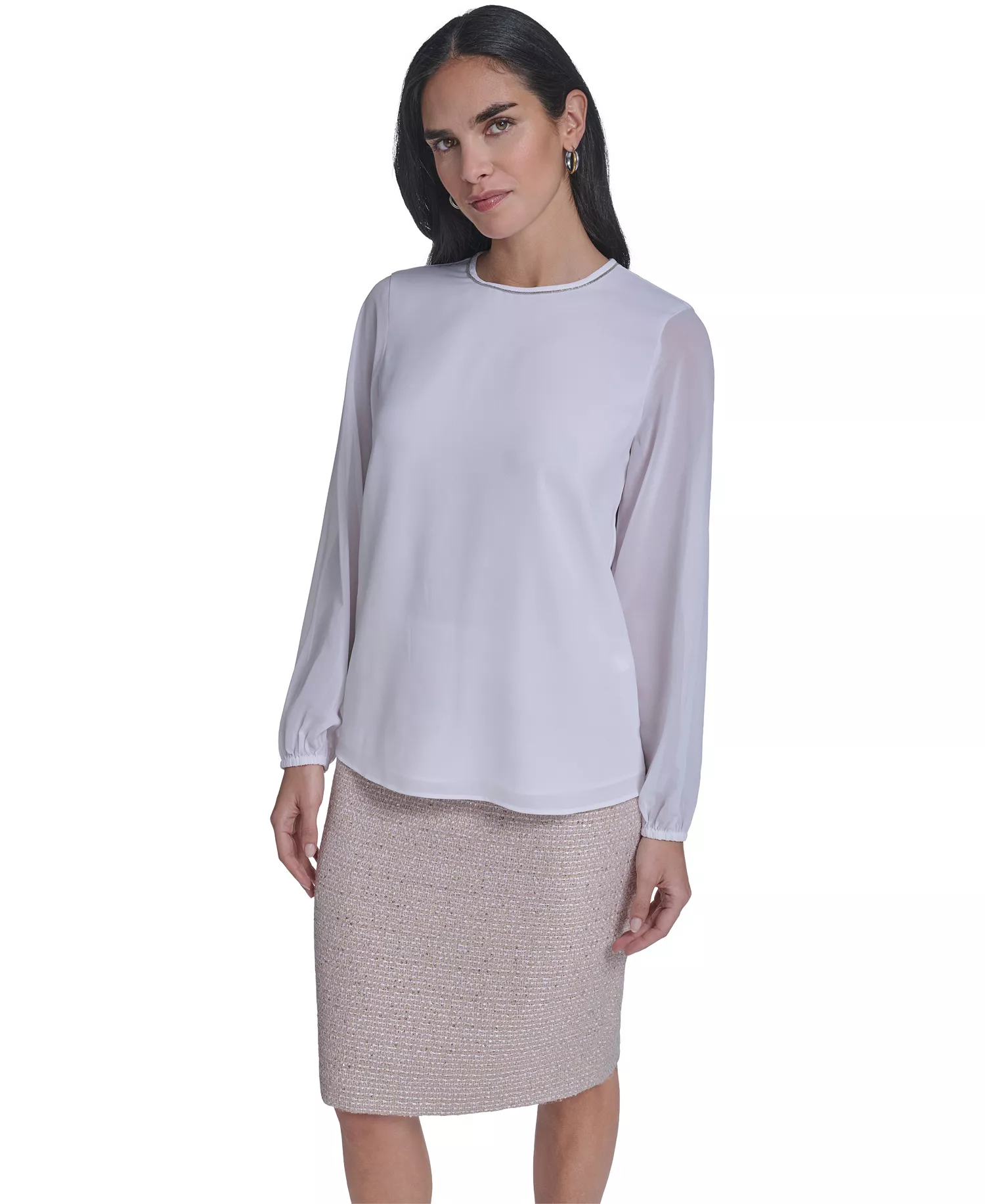 mni-b463115f8a973d2b29b975e92d1f3b33 Women's Mixed Media Novelty Trim Top — изображение 3