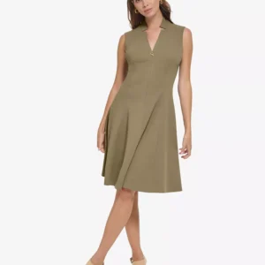 Women's Collared V-Neck Knee-Length Dress