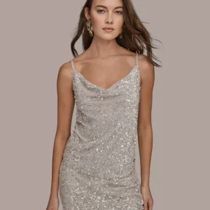 Women's Sequin Detail Cowl Neck Camisole