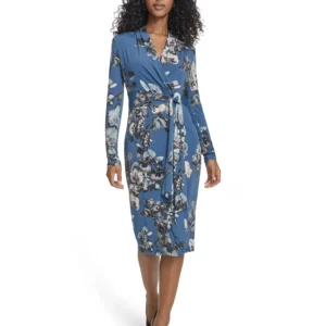 Women's Printed Surplice V-Neck Midi Dress