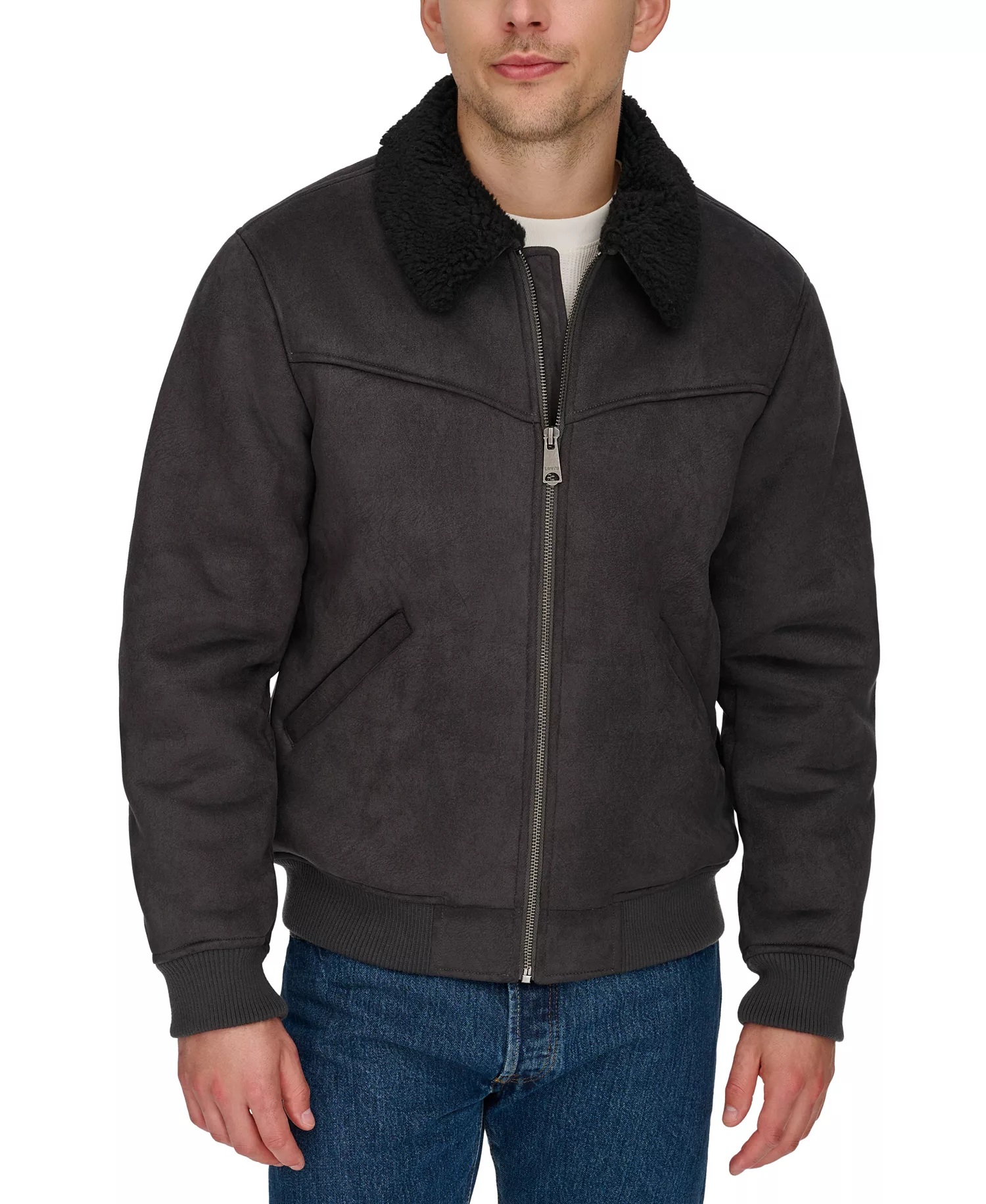 mni-b6ad894730e941d7f1abb04d78efbfe5 Men's Faux-Shearling Full-Zip Bomber Jacket