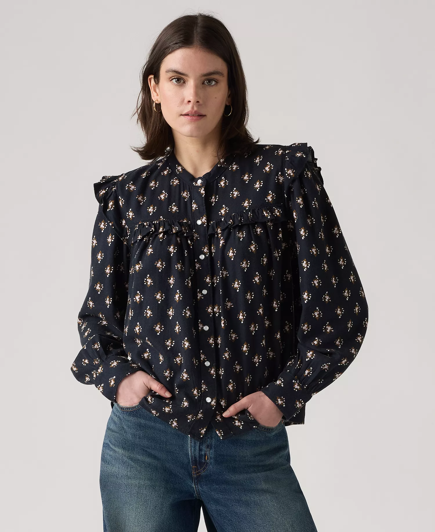 mni-b6c7d6e3422ef4500b2d78e06a62e907 Women's Gianna Long Sleeve Ruffle Trim Blouse