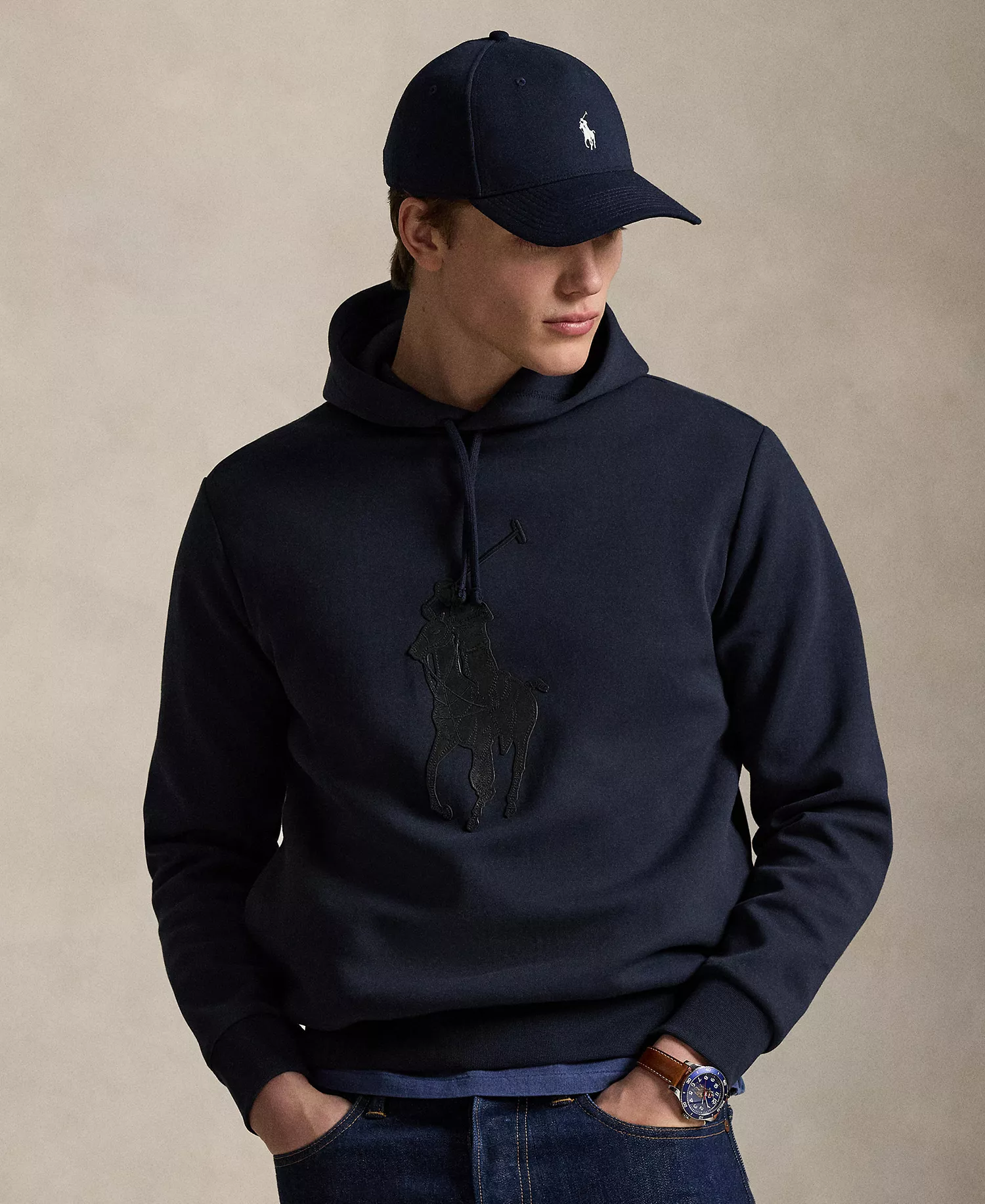 mni-b755f3d5720e2d2dd66e913b6e3a53d2 Men's Leather-Pony Double-Knit Hoodie — изображение 3