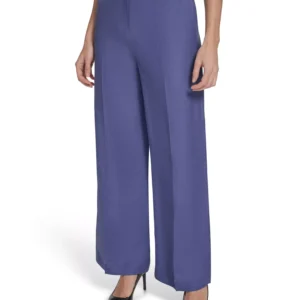 Petite Mid-Rise Zip Closure Wide-Leg Pants