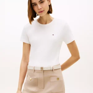 Women's Rib Crew Neck Short-Sleeve Slim T-Shirt