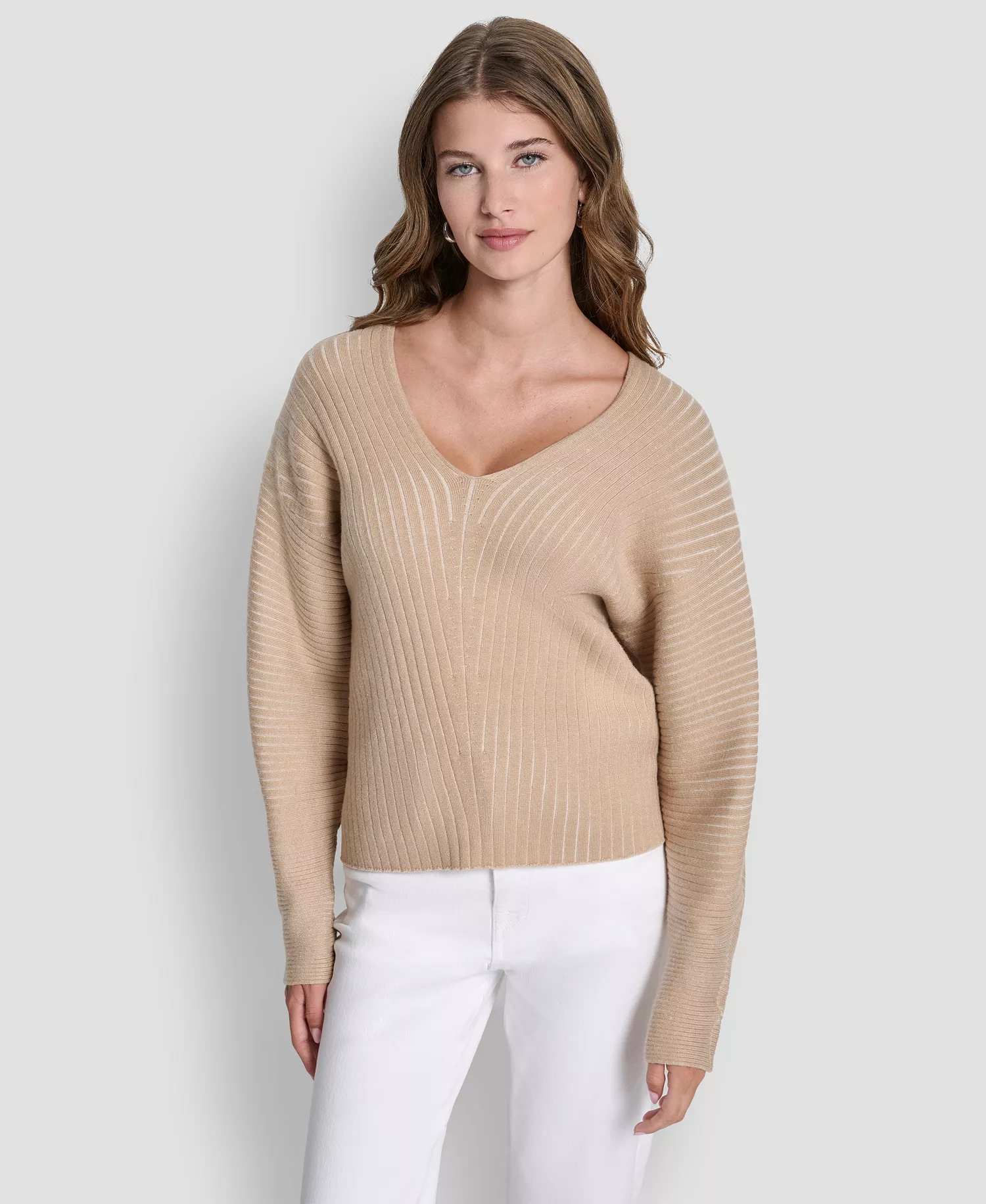 mni-b9fa1ee73323395818f37eae14a8cfdc Women's V-Neck Long-Sleeve Rib-Knit Sweater