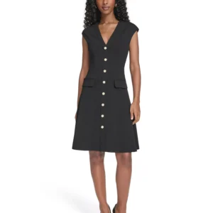 Women's V-Neck Fit and Flare Dress