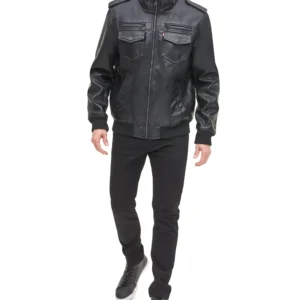 Men's Sherpa Lined Faux Leather Aviator Bomber