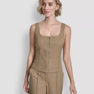 Women's Sleeveless Zipper Corset Top