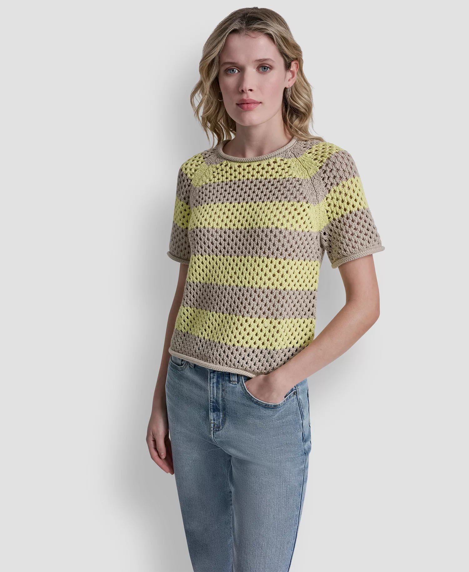 mni-bce29239e619cbfec1fc36845193d185 Women's Short-Sleeve Raglan Stripe Pointelle Pull-On Sweater — изображение 3