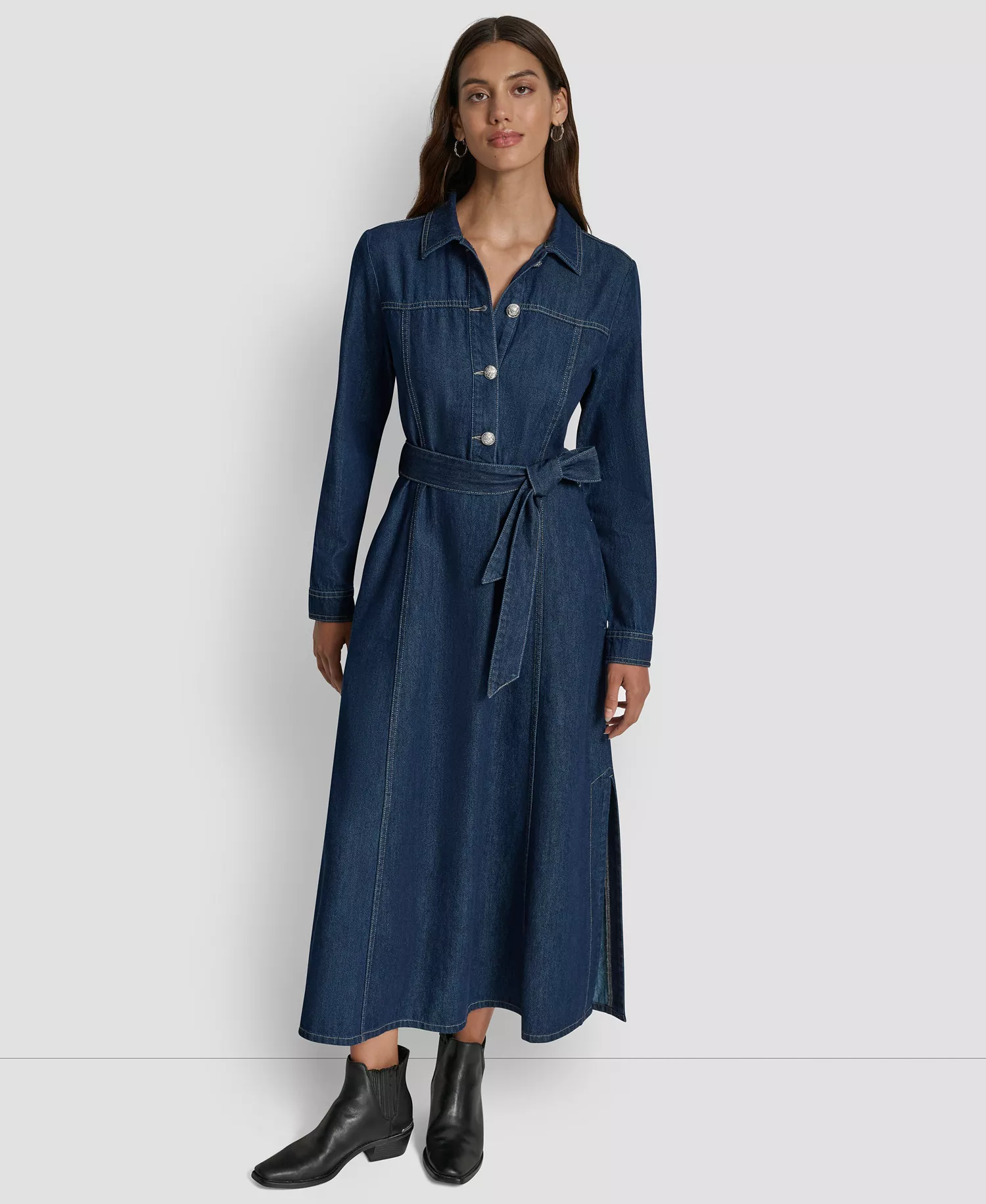 mni-bce55debe3512daff14332d6e8379be9 Women's Self-Belted A-Line Shirt Dress