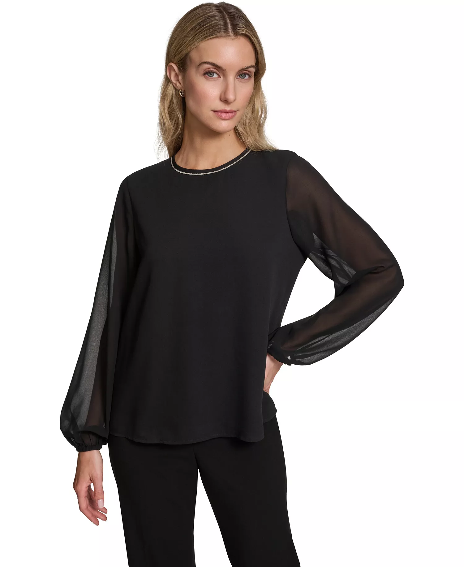 mni-bd56617c673d9dd48b3c911aad49dbc7 Women's Mixed Media Novelty Trim Top