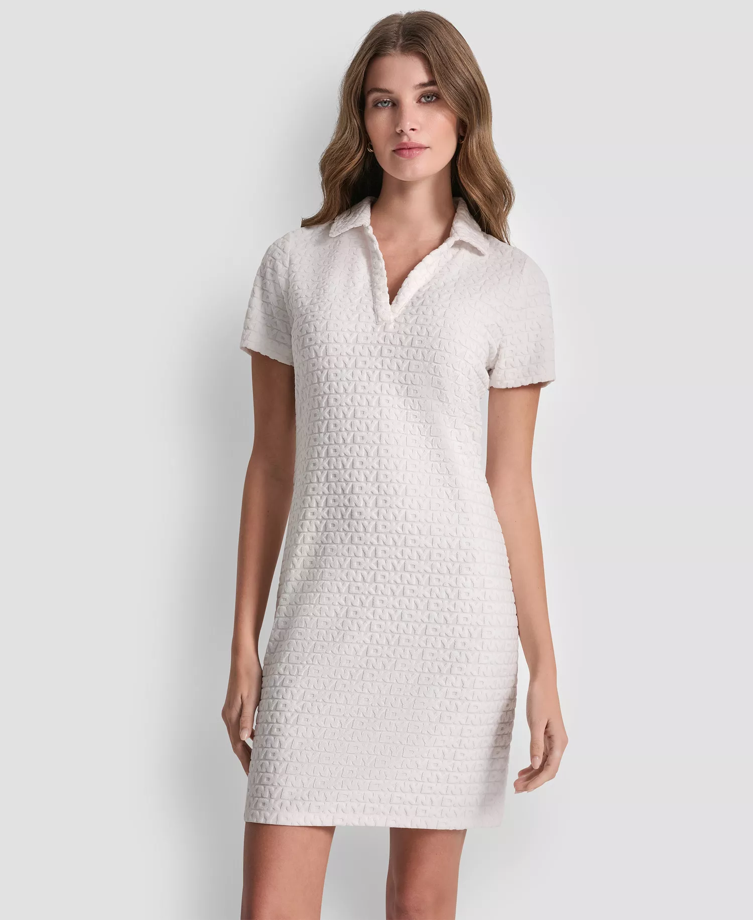 mni-bd7f5cddfaff4fdcfaaede797007207c Women's Logo Jacquard Split Neck Collared Mini Polo Dress