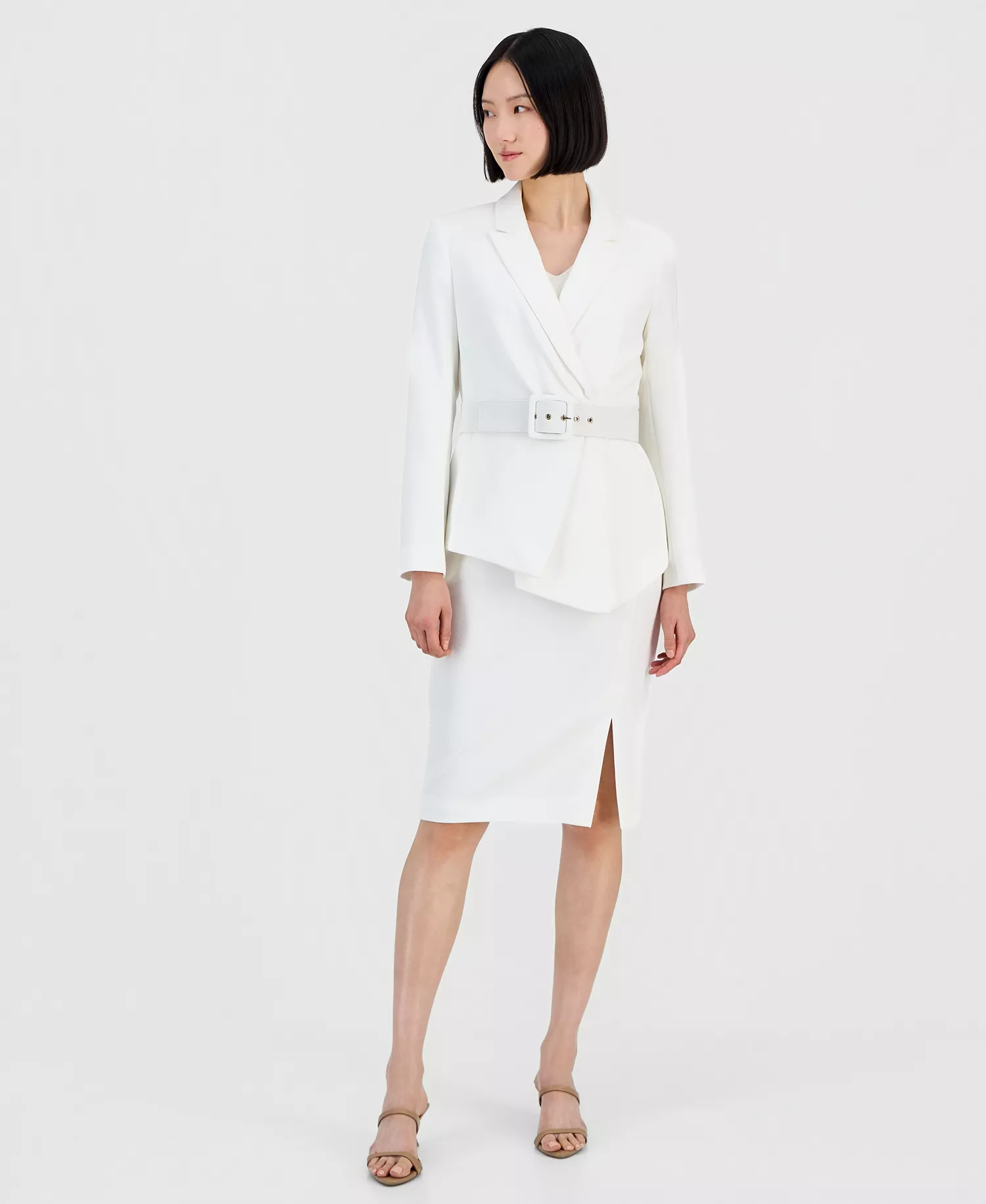 mni-c08be53a71e02d35a88d8e6a09b66ad4 Women's Asymmetrical Belted Jacket & Pencil Skirt Suit Set — изображение 4