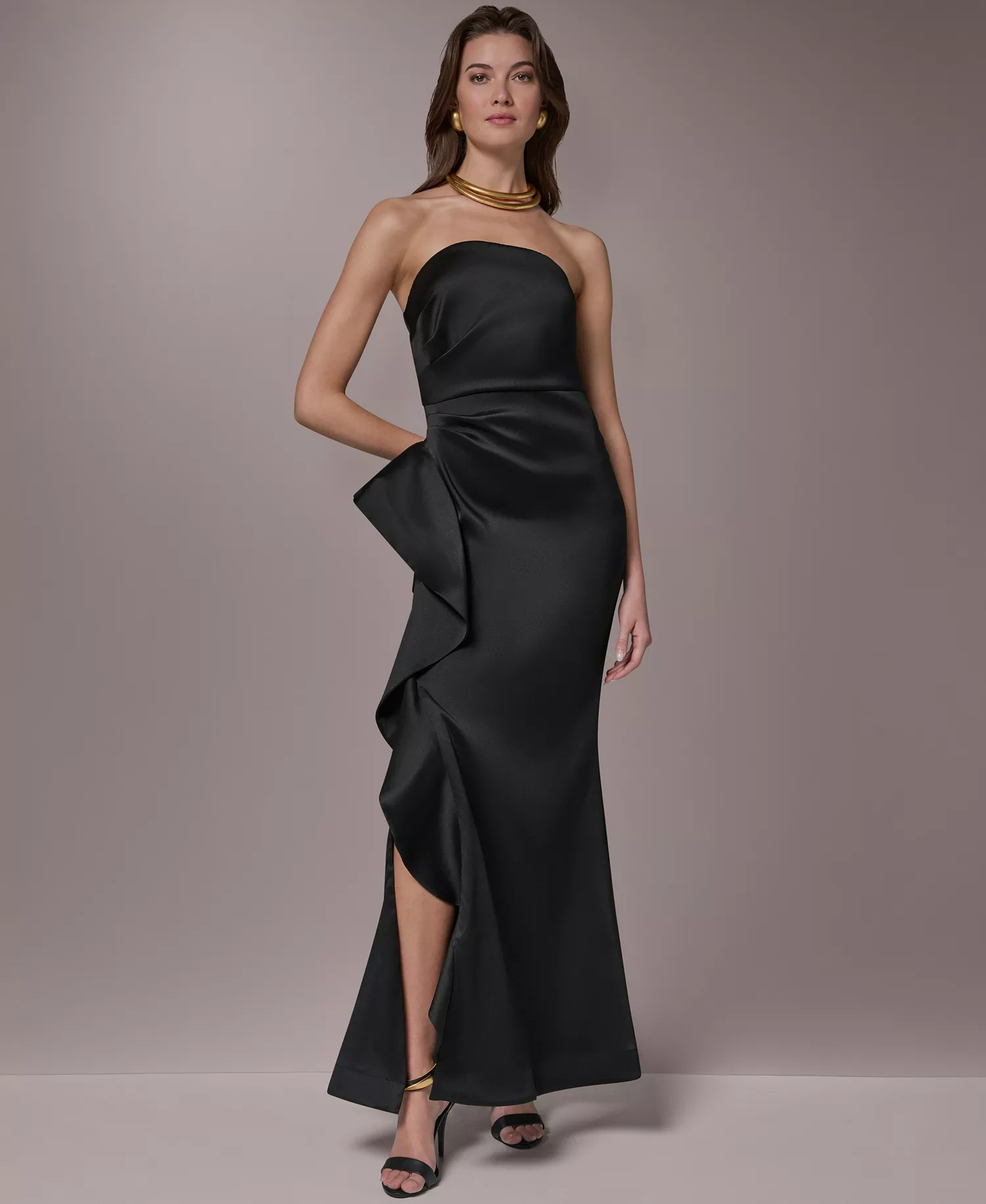 mni-c0aceb2dd4146381ca2e81067e4e0158 Women's Strapless Side Ruffle Gown