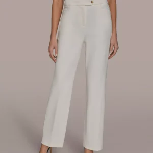 Women's Belted One Button Jacket and Flared Mid-Rise Pants