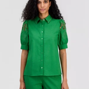 Women's Embroidered Puffed-Sleeve Blouse