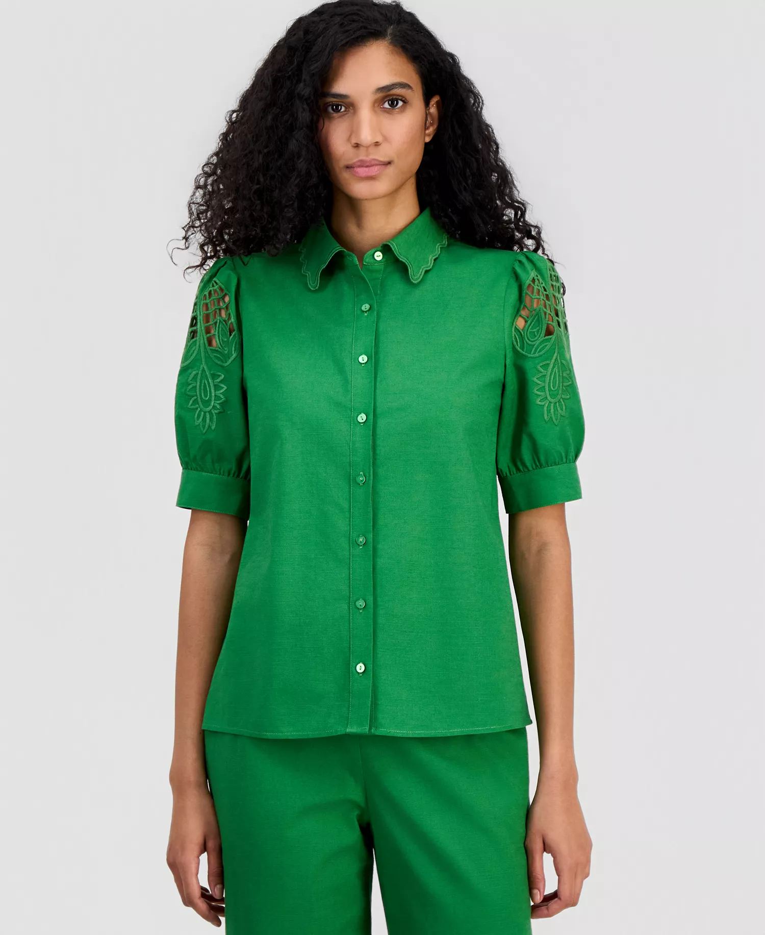 mni-c14023406eb8b6fc4240b62230e42365 Women's Embroidered Puffed-Sleeve Blouse