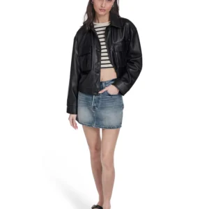 Women's Faux Leather Button Closure Shacket