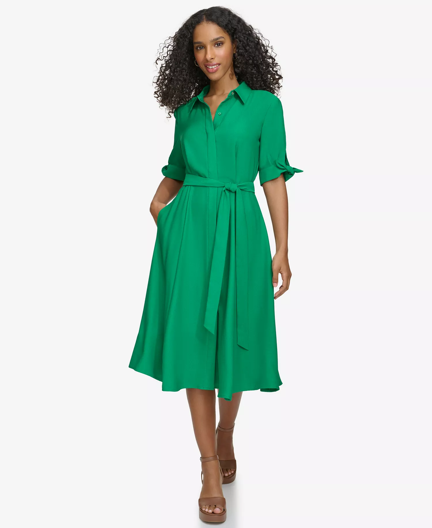 mni-c1c33d3b54c3f74c886edccd931f7af6 Women's Tie-Sleeve Collared Shirt Dress
