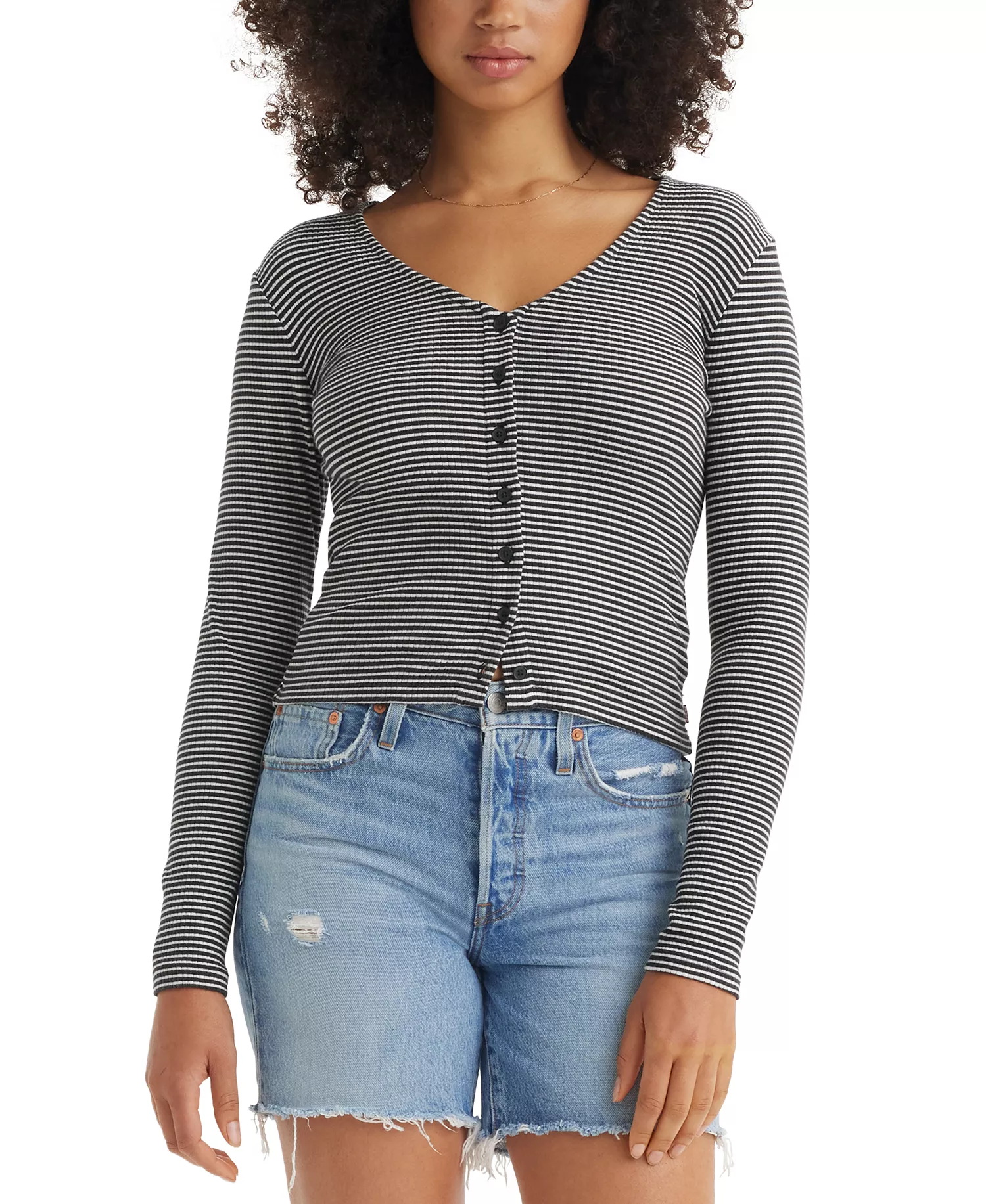 mni-c309e082a0dbcd9080ff18d022295450 Women's Muse Ribbed Long-Sleeve Button-Up Top — изображение 4