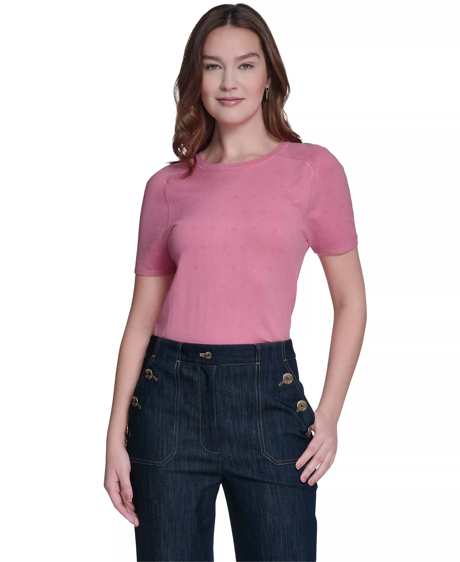 mni-c3c10c9aaa7e21cce59c463ad3e83a24 Women's Pointelle Short-Sleeve Sweater — изображение 3