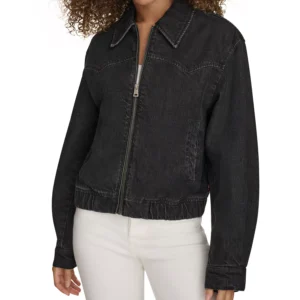Women's Western Zip-Front Denim Bomber Jacket