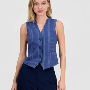 Women's Pinstripe V-Neck Vest, Macy's Exclusive