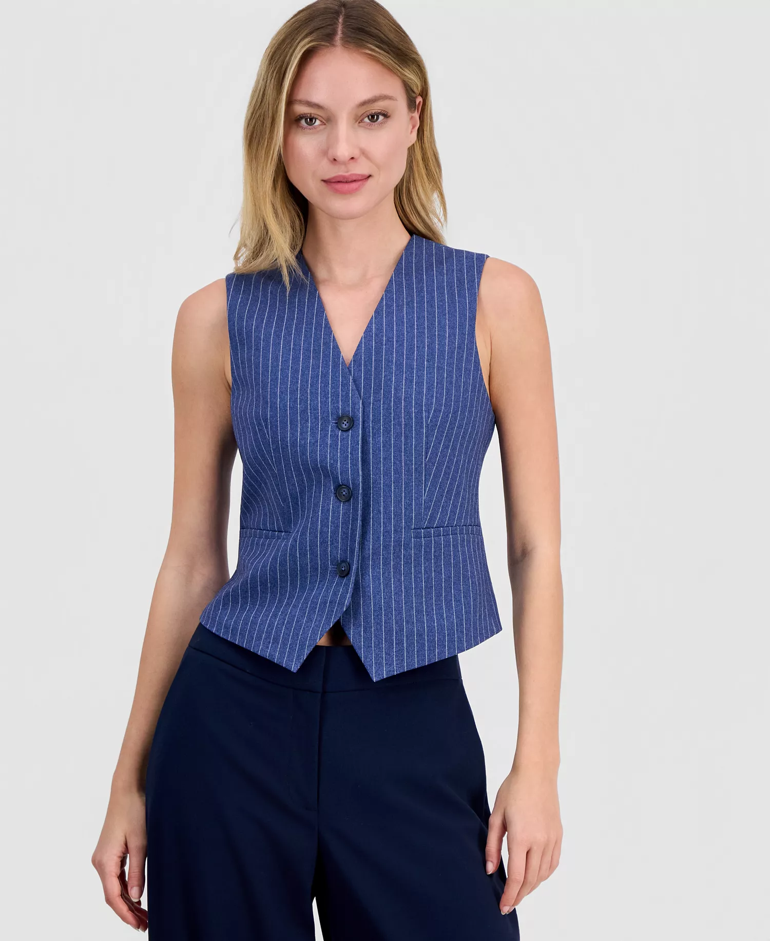 mni-c4ab41c71d7beafb8c8e38f288c51634 Women's Pinstripe V-Neck Vest, Macy's Exclusive