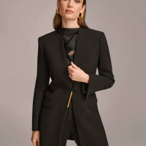 Collarless Topper Jacket & Straight-Leg Pant Suit Separates