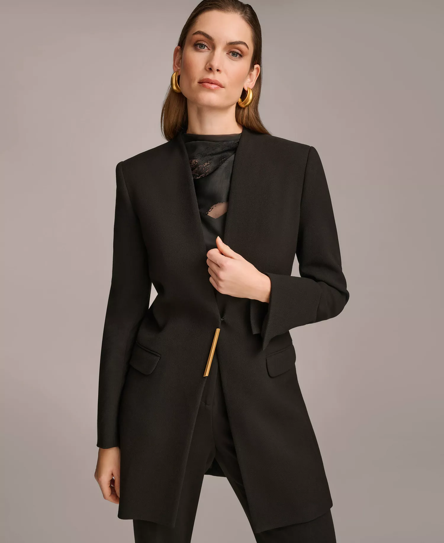 mni-c4d857191bc646ae362b3fe0b2bcabeb Collarless Topper Jacket & Straight-Leg Pant Suit Separates