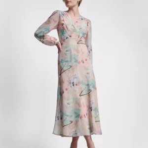 Women's V-Neck Fit and Flare Long Dress