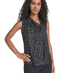 Women's Textured Tie Neck Top