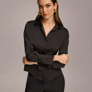 Petite Button Front Point Hem Top