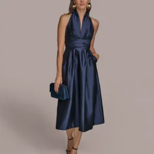 Petite Sleeveless Halter Neck A-Line Midi Dress