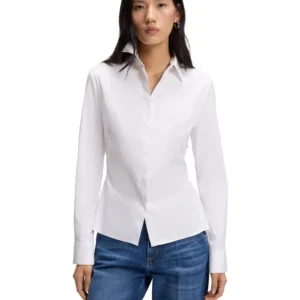 BOSS by Women's Cotton-Blend Poplin Slim-Fit Blouse