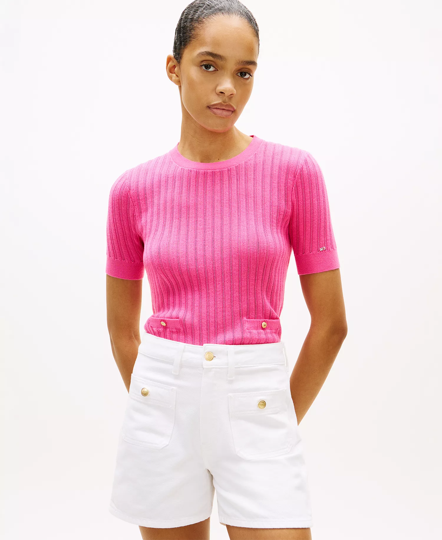 mni-cdb752ef8923d25949a0c15b4cb9d1aa Women's Pointelle Ribbed Short-Sleeve Sweater — изображение 3