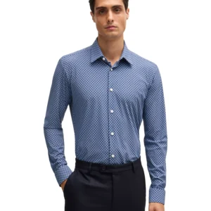 Men's Slim-Fit Printed Performance Dress Shirt