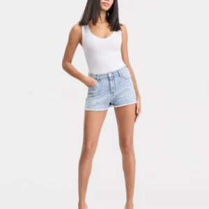 Women's Rhinestone Embellished High-Rise Denim Shorts, Macy's Exclusive