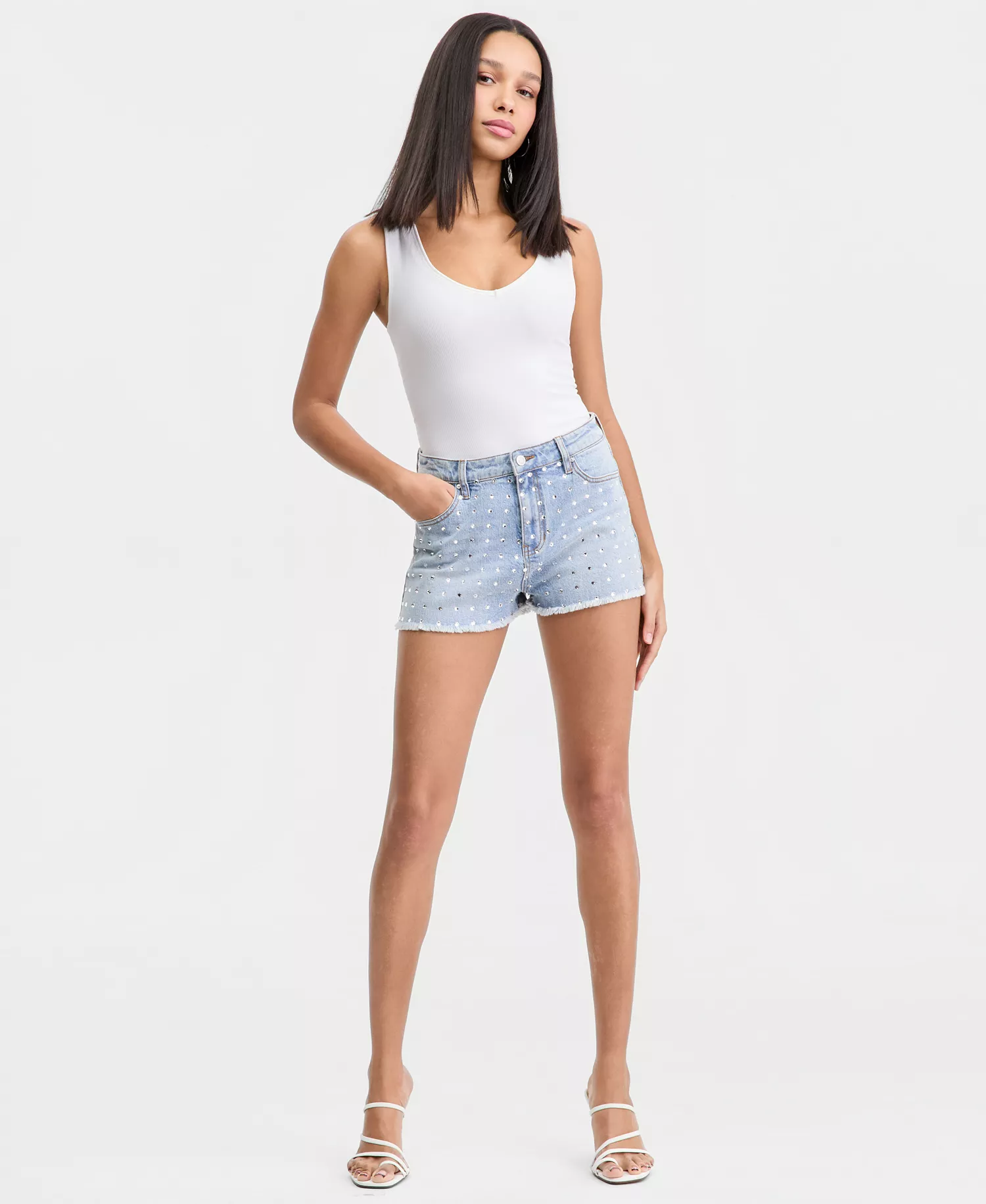 mni-cde0399afae95e95a48cc27414715028 Women's Rhinestone Embellished High-Rise Denim Shorts, Macy's Exclusive