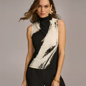 Women's Printed Mock Neck Sleeveless Top