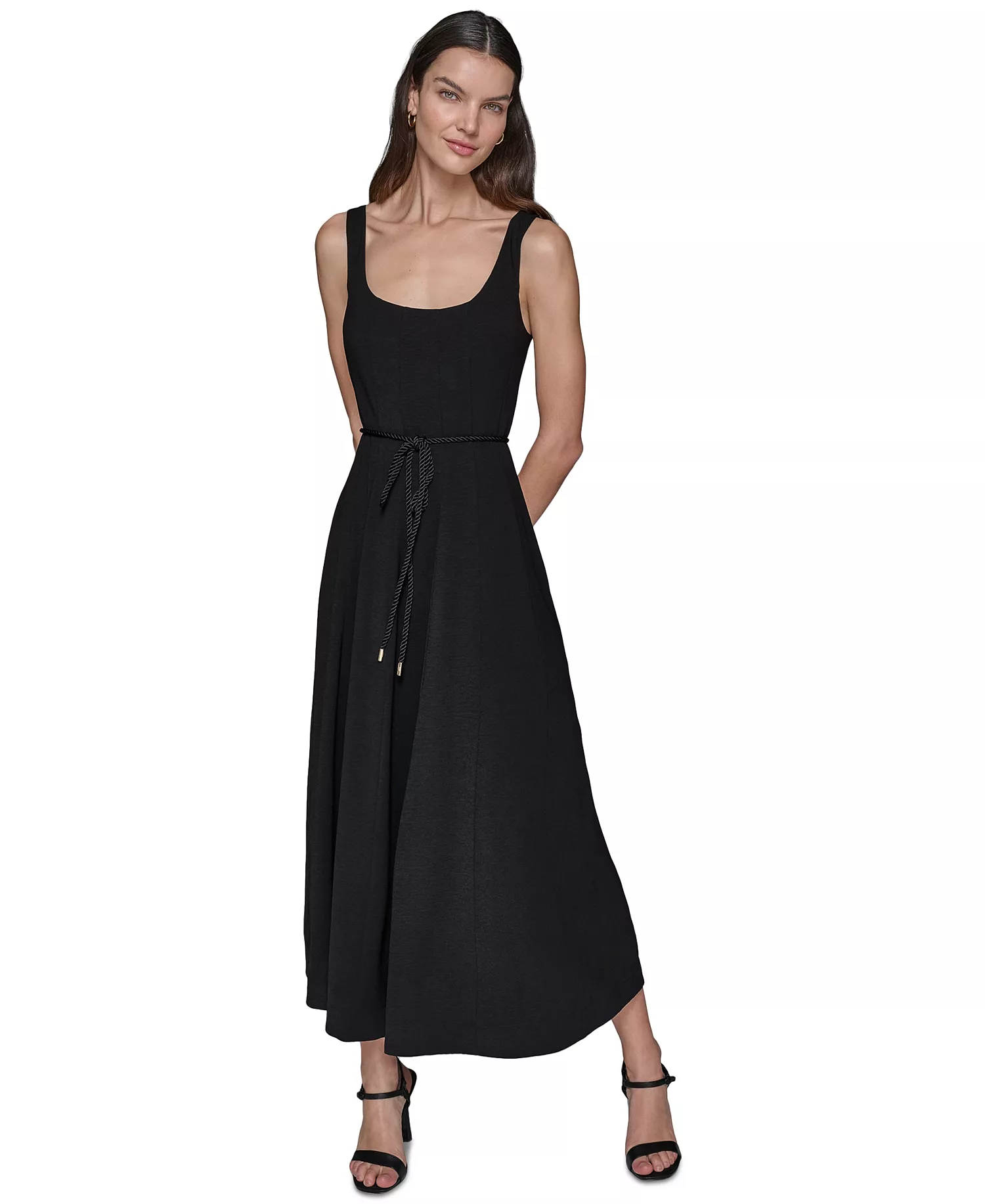 mni-cf1d787829d575d075288c1b74e33a27 Women's Scoop-Neck Belted Sleeveless Midi Dress