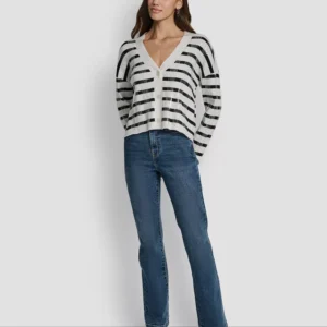 Women's Striped Sequin & Stripe V-Neck Boxy Cropped Long-Sleeve Cardigan Sweater