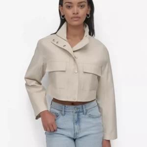 Women's Coated Water Resistant Cropped Utility Jacket